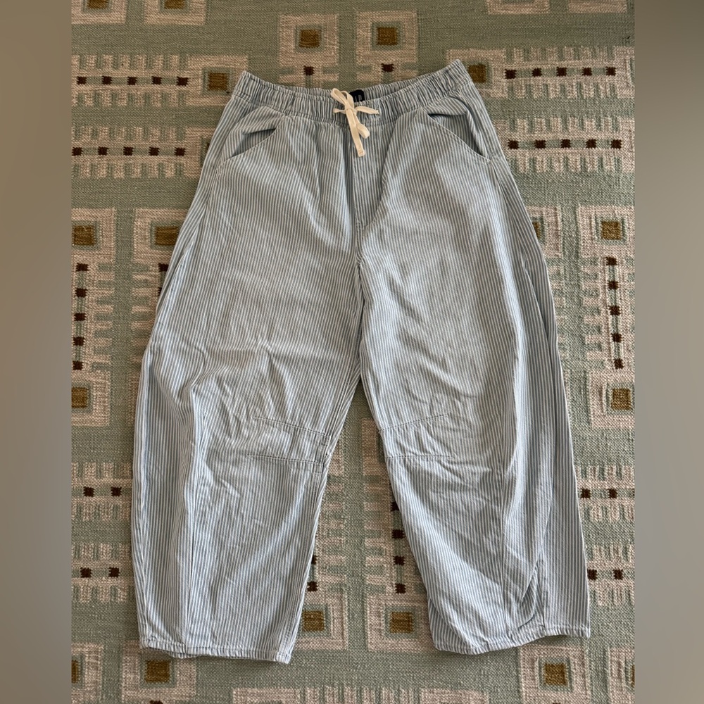 GAP Light Blue & White Pinstripe Wide Leg Drawstring Pants
